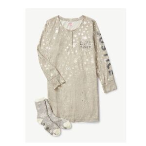 Justice Girls Long Sleeve Henley Pajama Sleep Lounge Shirt Gown Size S 7/8